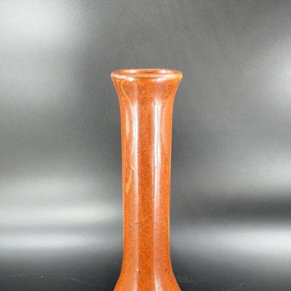 Vintage Japanese Ceramic Bud Vase Vessel Rusty Orange Glaze Ceramic Vase Decor - Picture 9 of 12